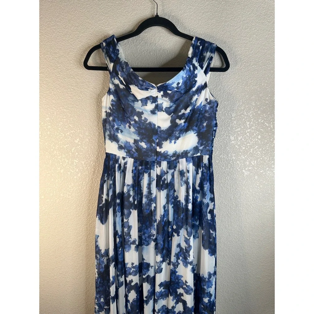 Shoshanna Midnight Women's Blue White Floral Pleated Chiffon Maxi Gown Size 6